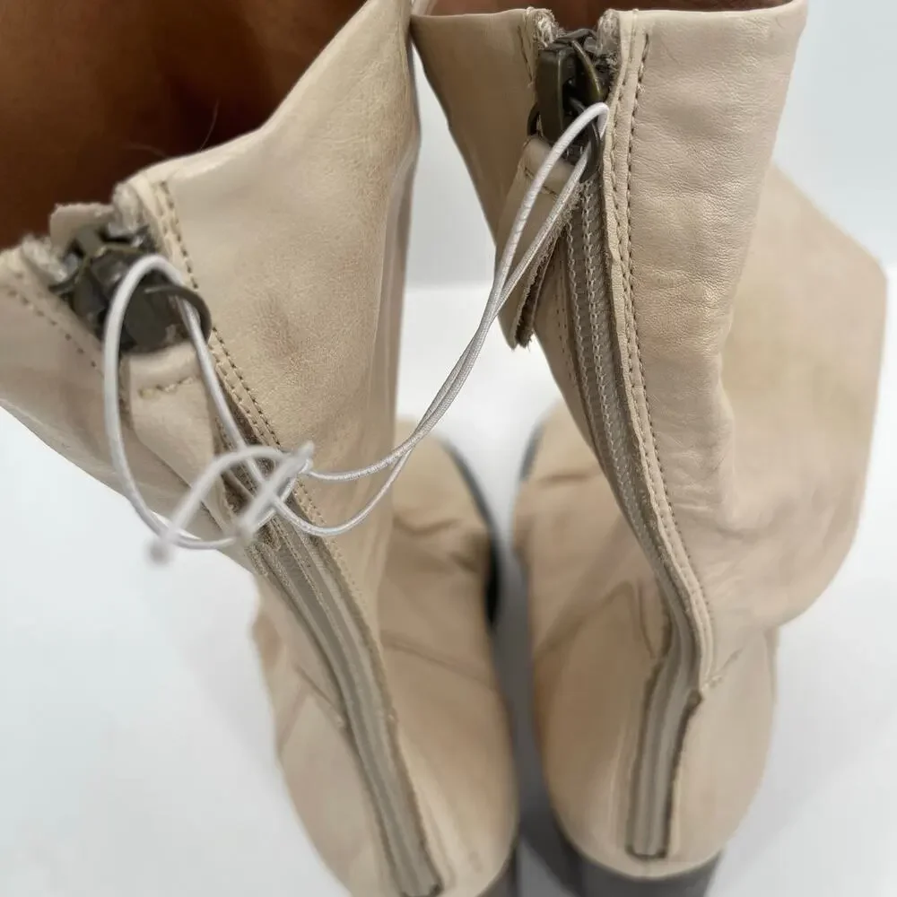FREE PEOPLE Elle Boots Size 10 NEW Slouchy Leather Block Heel NWT/Box Beige Boho